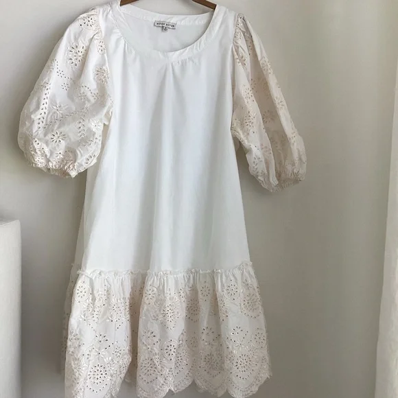 Moon River Dress Womens
Medium Ivory Embroidered Eyelet Puff Sleeves Feminine - Picture 3 of 14